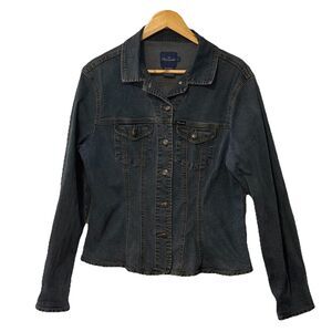 Façonnable Y2K Women’s Stretch Denim Jean Jacket Large Dark Wash Button Front